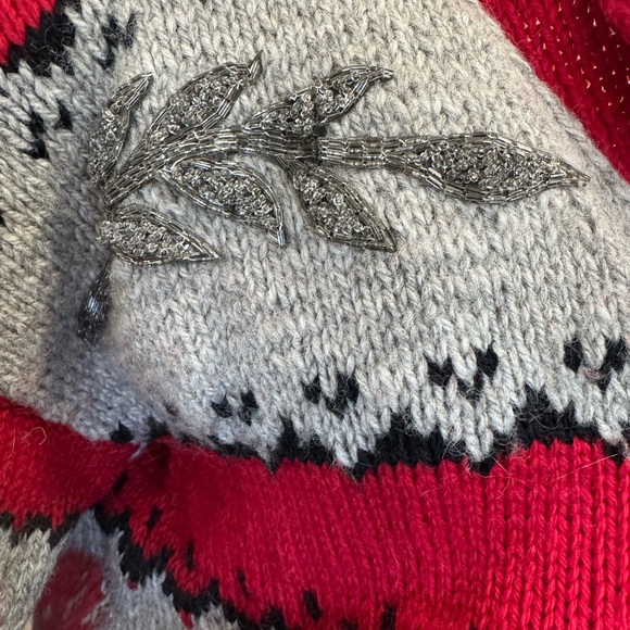 Homemade Wool Cozy Red and Gray Women's Cardigan #236 - Picture 3 of 3